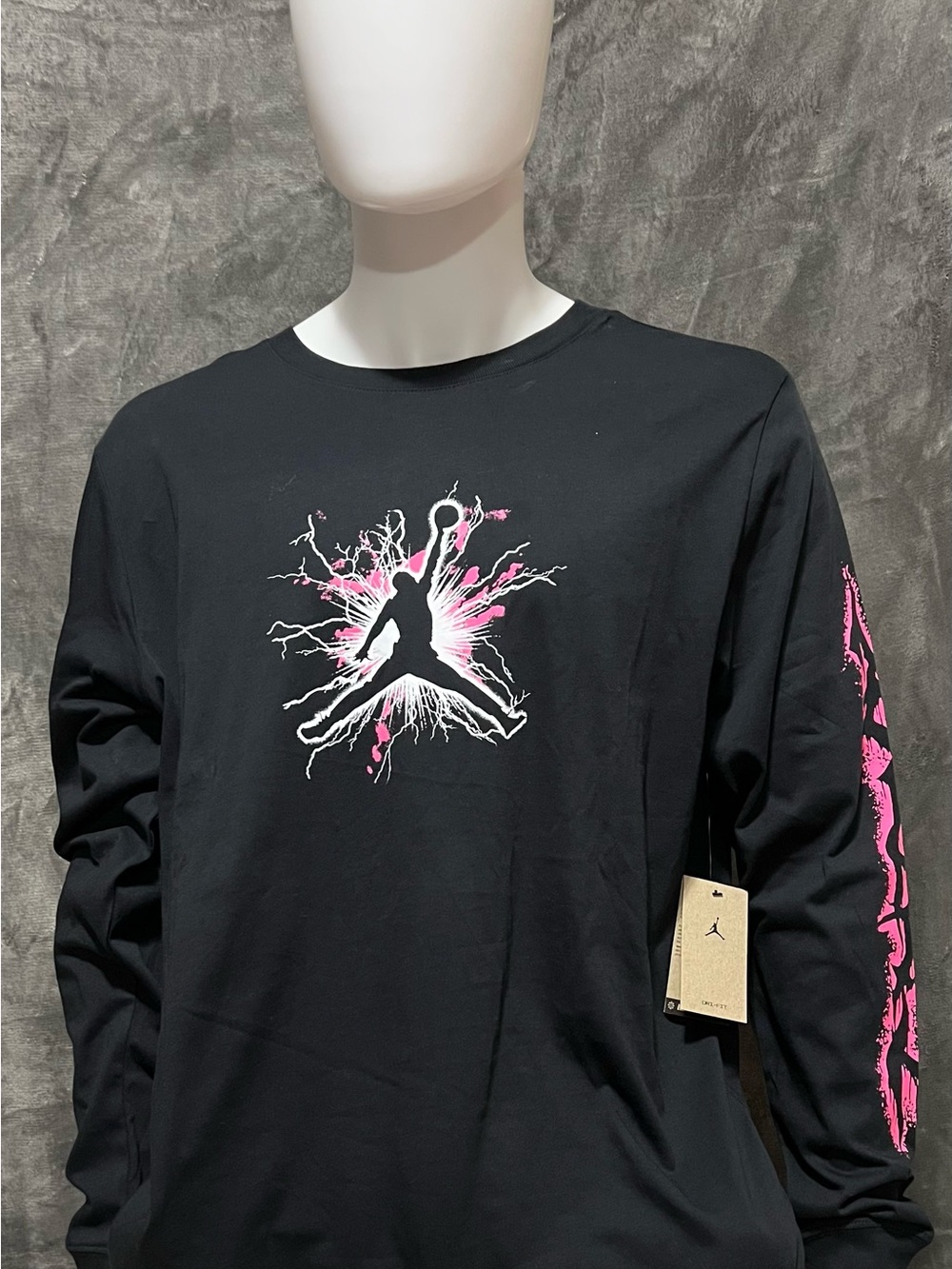 Jordan Black Long-Sleeve Tee with Pink & White Jumpman Burst